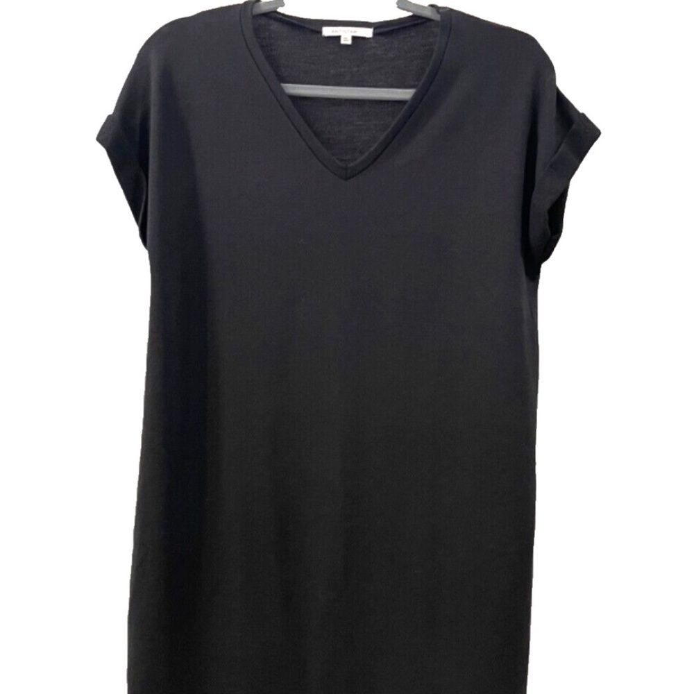 ANTISTAR V-neck T-Shirt‎ Dress; Short Cuffed Sleeves; Super Soft; Black; Size S
